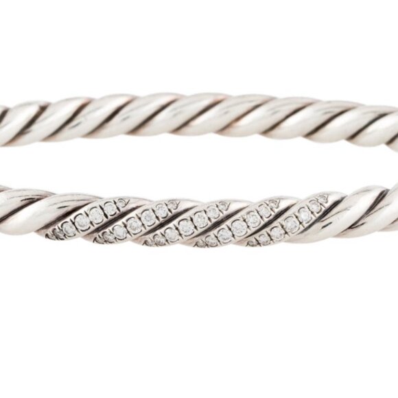 DAVID YURMAN DIAMOND STERLING SILVER 925 HINGED STAX CABLE BRACELET - Picture 4 of 8